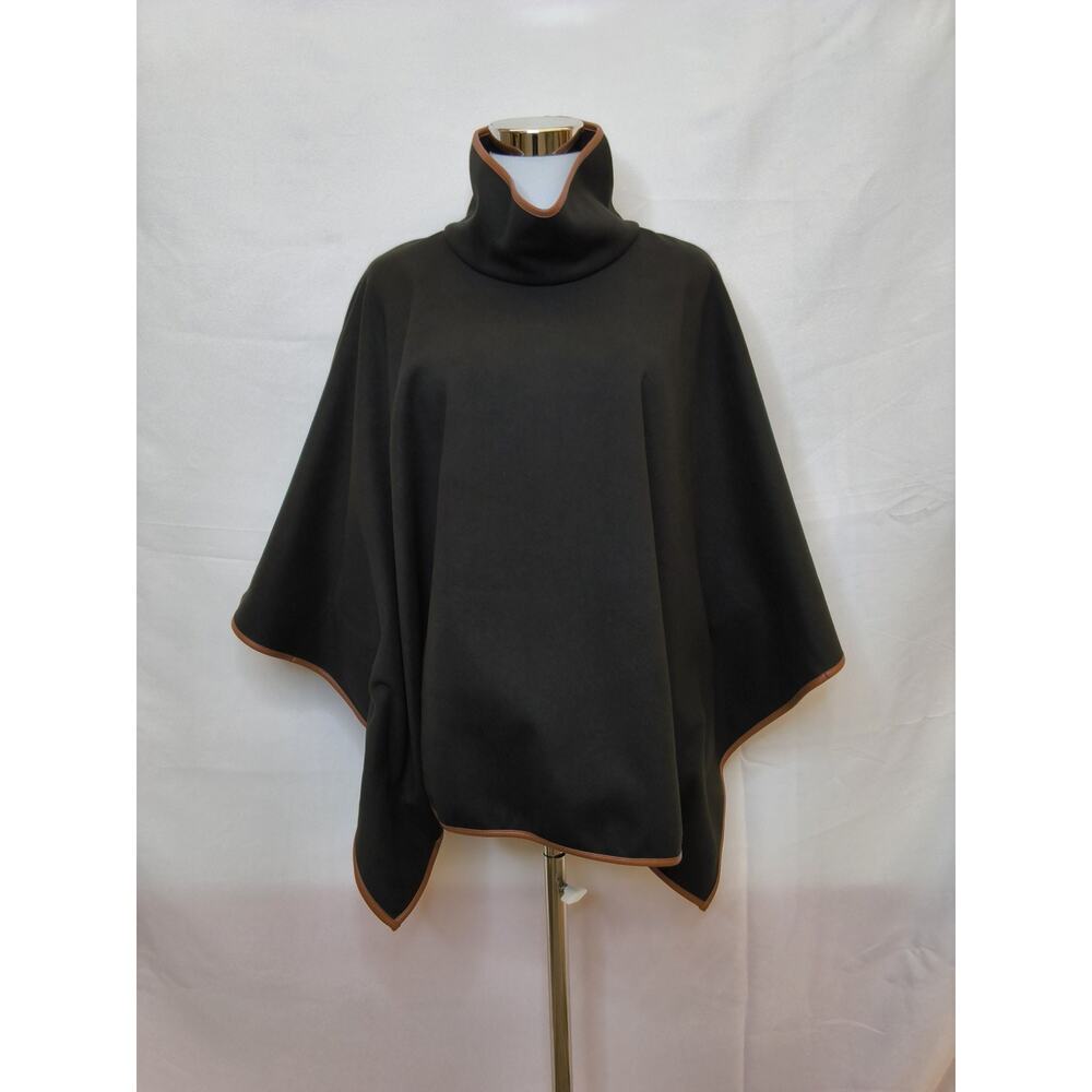 Tuckernuck Piper Poncho One Size Black Funnel Neck Leather Trim #W4829 - Picture 2 of 9